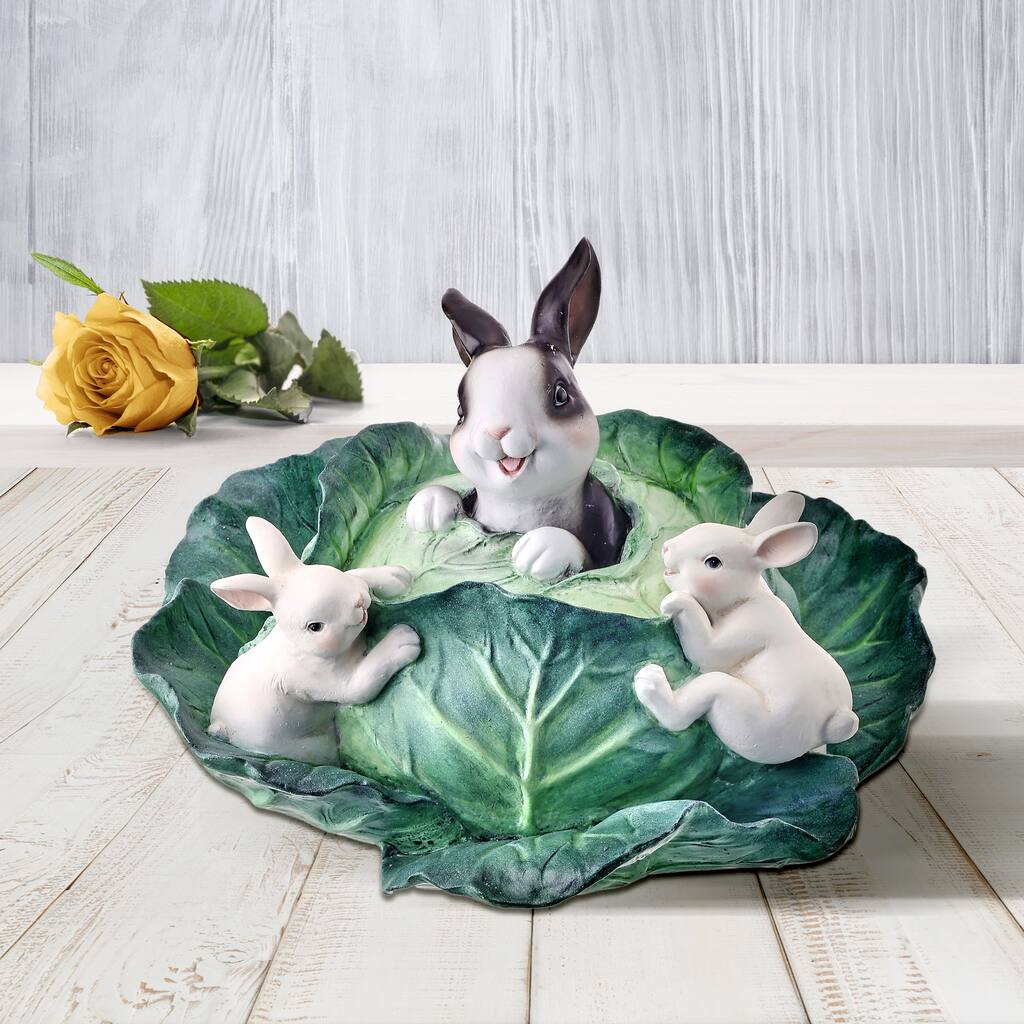 Resin Playing Bunnies In Cabbage 10"L - 10"