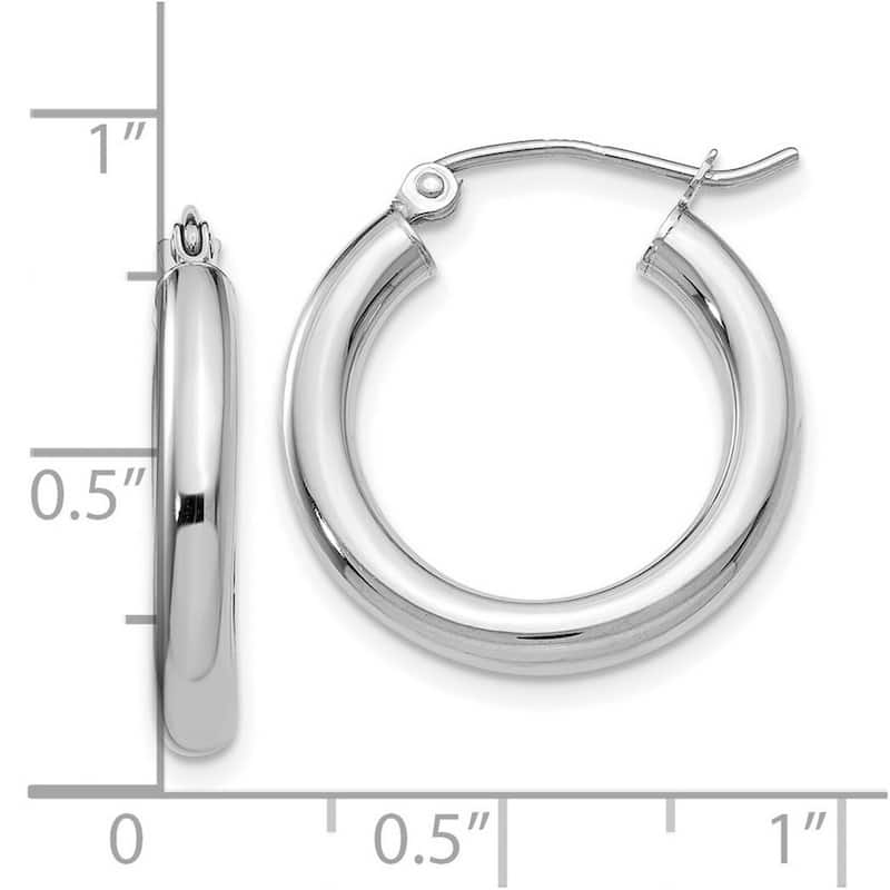 Curata 10k White Gold Polished 3x198mm Hoop Earrings - 15x19.33mm