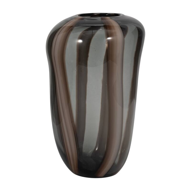 Glass Modern Striped Decorative Vase - Brown
