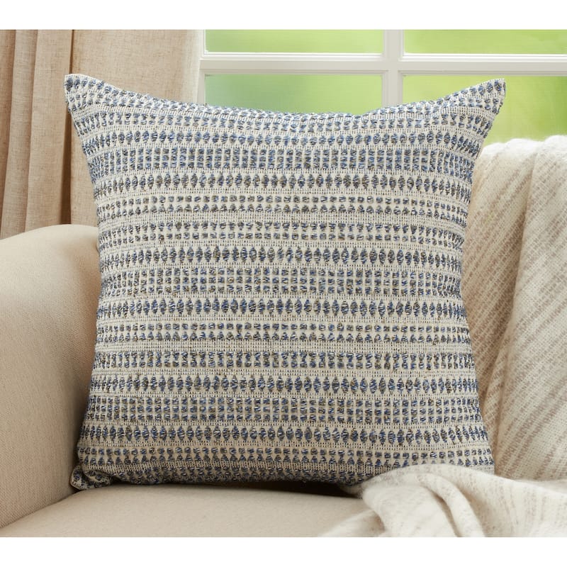 Woven Pillow With Line Design - 22"x22" - Cover Only - Blue