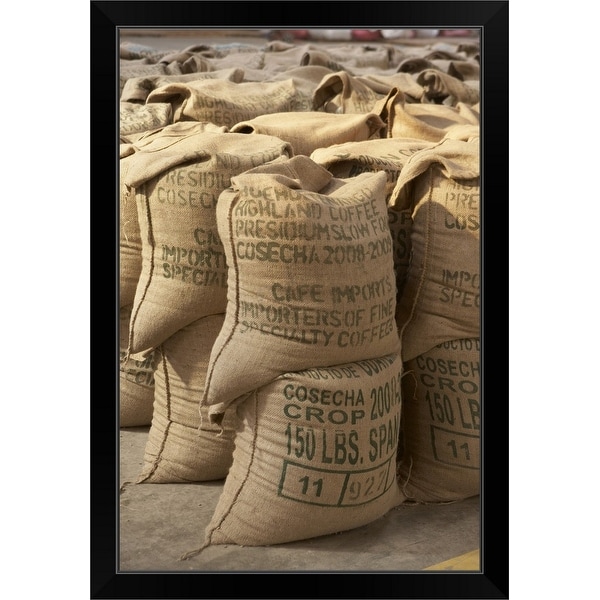"Coffee beans packed in sacks, Guatemala" Black Framed Print