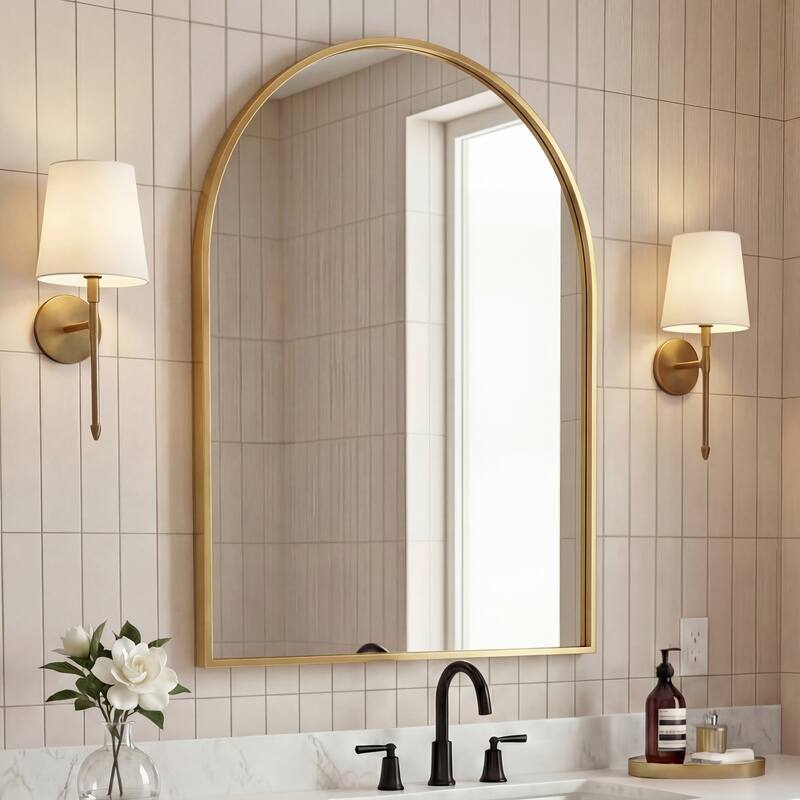JONATHAN Y Elodie Arched Metal Framed Wall Mounted Mirror - Gold - 40 H x 28 W x 1.5 D