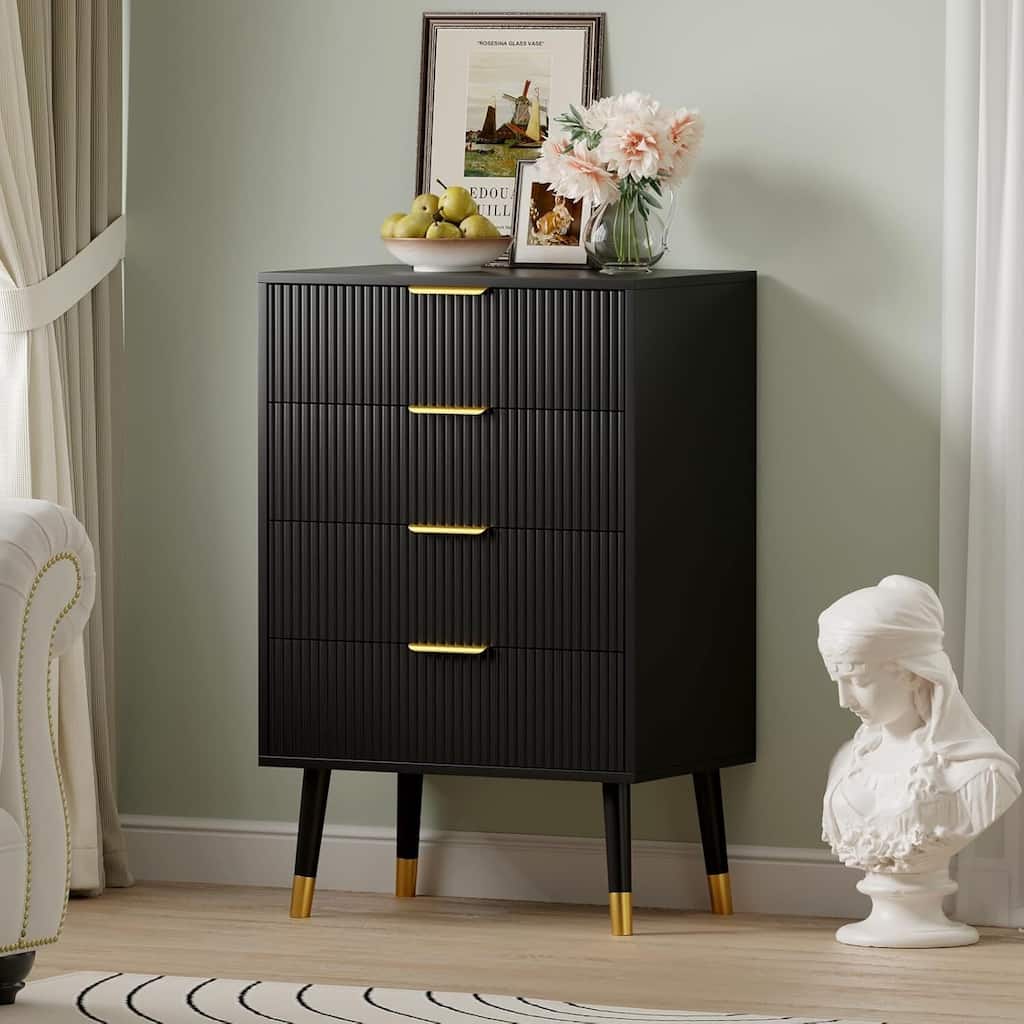 Modern 4 Drawer Dresser, Chest Cabinet Nightstand for Bedroom, Living Room