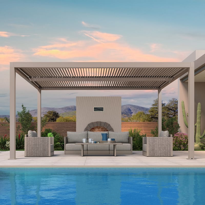 PURPLE LEAF Louvered Pergola Outdoor Aluminum Pergola with Adjustable Roof for Patio Hardtop Gazebo - 10' x 15' - Champagne
