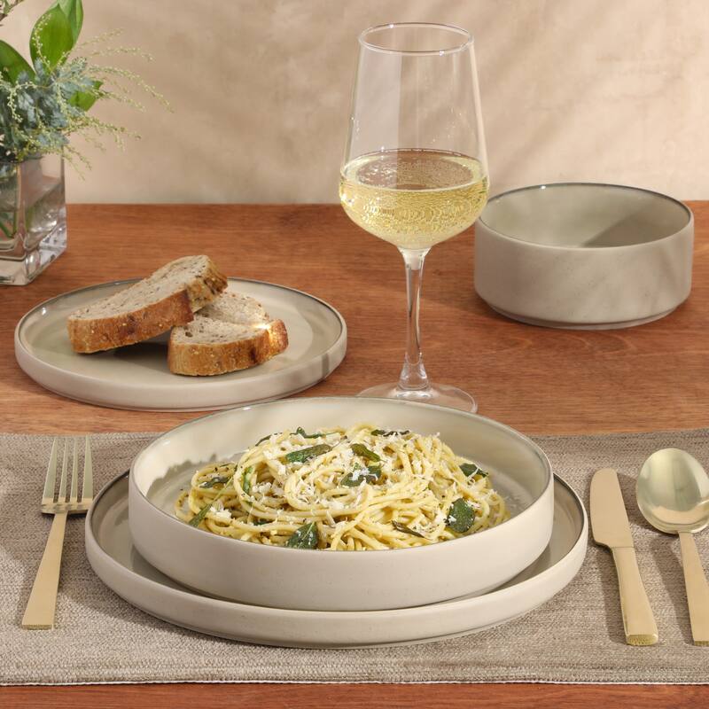Gibson Elite Liberty Bay 16-Piece Pottery Clay Stoneware Stackable Dinnerware Set - Reactive Glaze, Service for 4