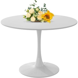 42-Inch Round Mid-Century Tulip Dining Table with Metal Base, White ...
