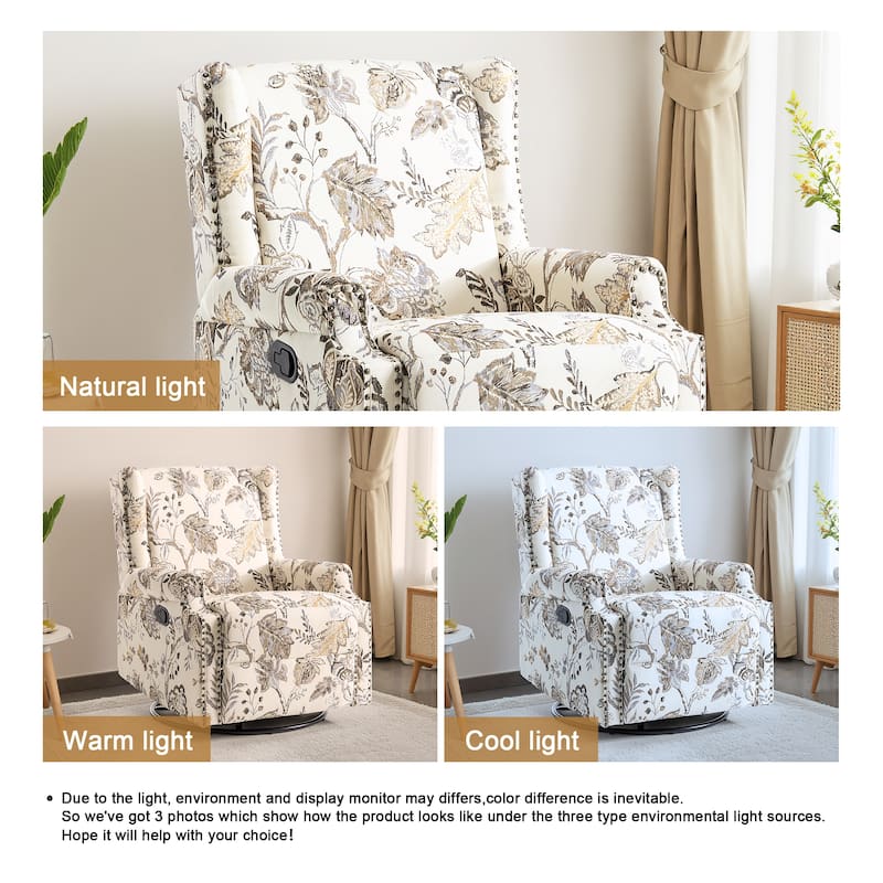 Linen Manual Swivel Base Recliner Chair with Footrest