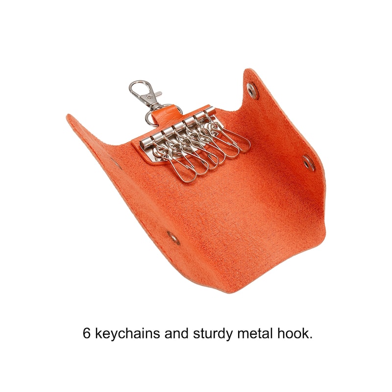 Key Case Cover, 1 Pack PU Leather 6 Keychain Holder Key Sleeve, Orange - 10.8x 6.5cm