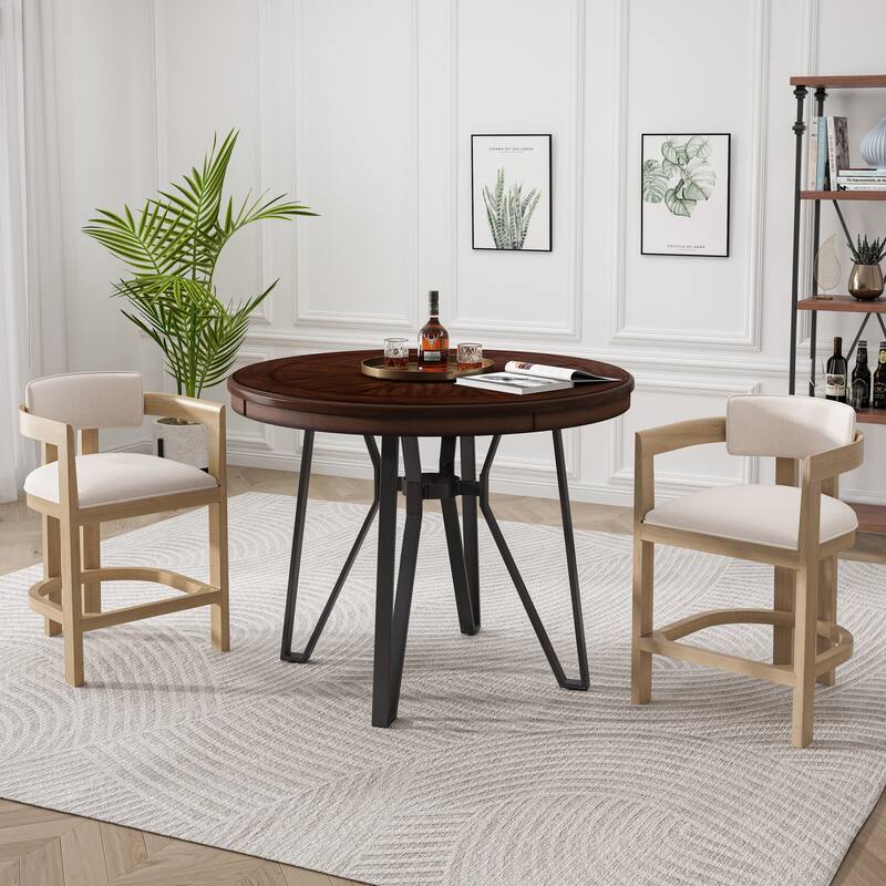 Netia 3-Piece Counter-Height Bar Set with Boucle Upholstered Chairs and Metal Table Base by Christopher Knight Home - Beige+Brown