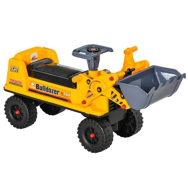 slide 2 of 7, Kids Bulldozer Ride-On Toy for Toddler with Tough Wheels, Outdoor Construction Toy with Controllable Digging Bucket Yellow