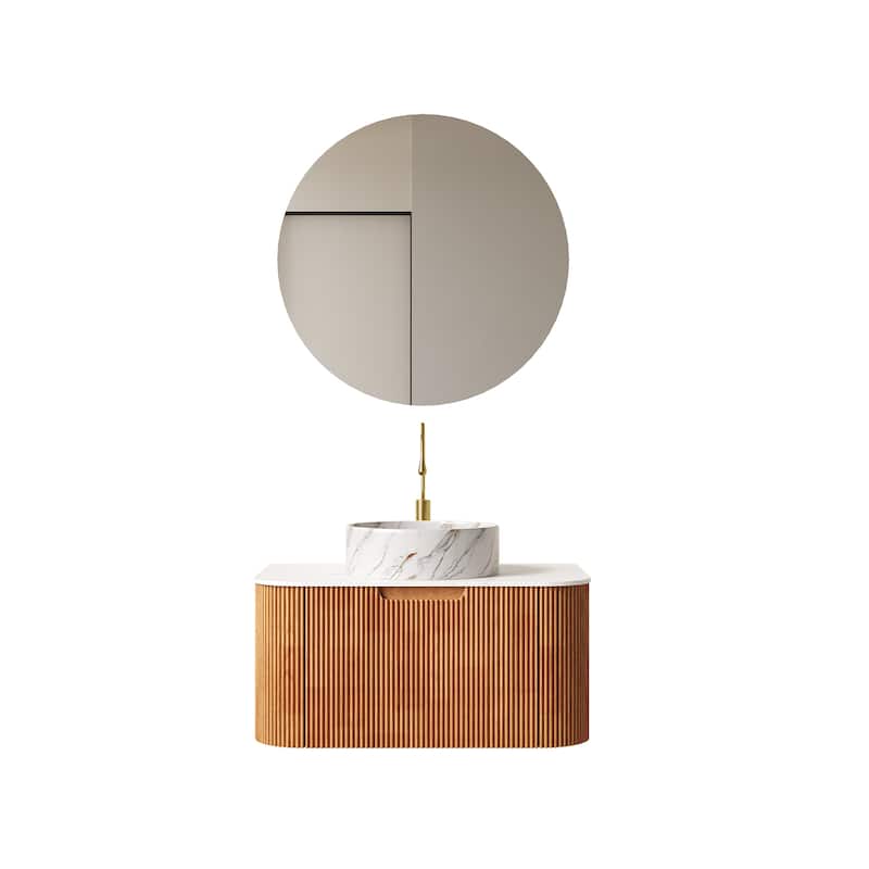 Wall-Mounted Floating Bathroom Vanity with Sink - Natural Wood,White