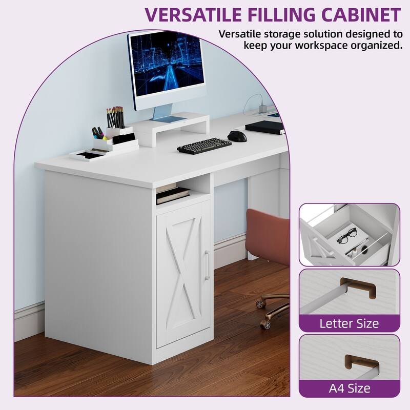 Moasis 59" L Shaped Office Desk with File Cabinet, Corner Computer Desk with Monitor Stand for Home Ofiice