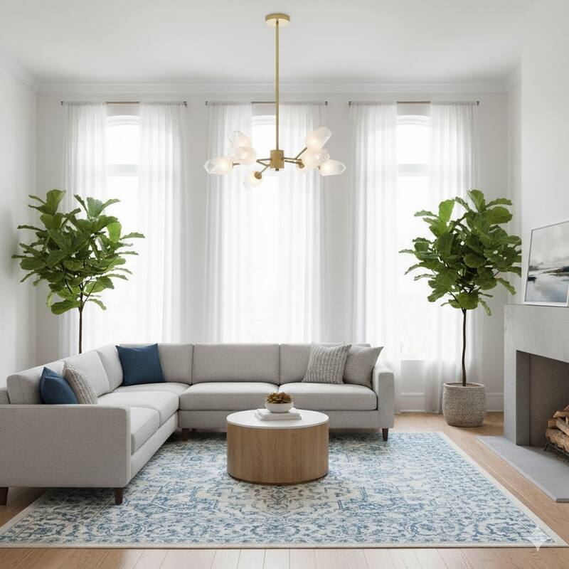 8-Light Gold Iron Chandelier With Glass Shades