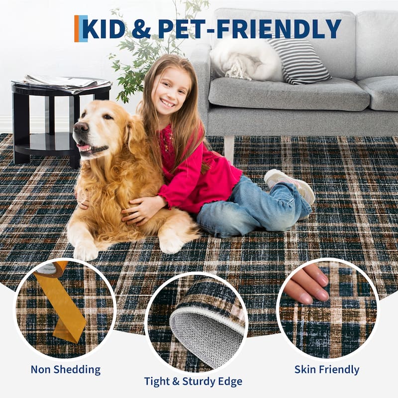 Garvee Timeless Check Washable Area Rug