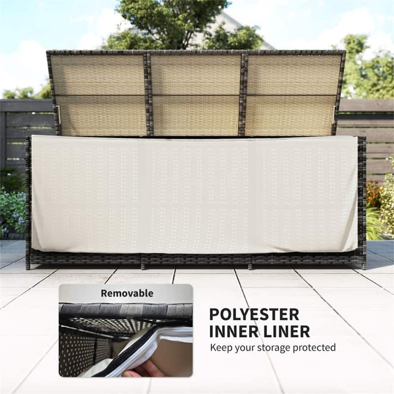 Outdoor Rattan Storage Box 175 Gallon with Galvanized Steel Frame Pneumatic Bars - 70.9" L x 23.6" W x 28.7" H