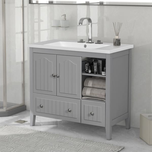 Grey 36Inch Bathroom Vanity Base with Ceramic Basin - On Sale - Bed ...