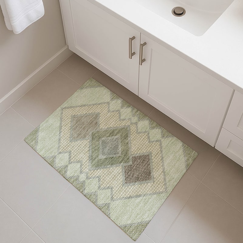 Premium Washable Super Soft Modern Global Mayfield Rug - Green - 1'8" x 2'6"