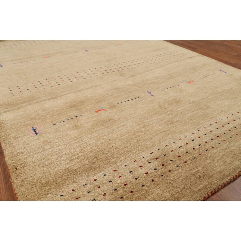 Gold Tribal Gabbeh Indian Area Rug Hand-Knotted Wool Carpet - 4'9"x 6'4"