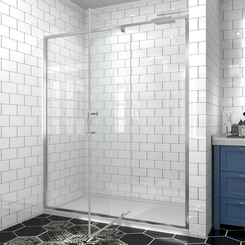 Modland 42''/48''/54''/60''W x 71''H Frameless Pivot Swing Shower Door Enclosure with 1/4" SGCC Tempered Glass Door - 60x71 - Chrome