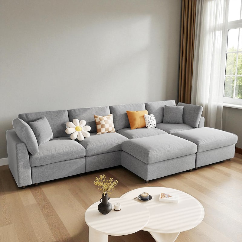 130" Large U-Shaped Modular Sectional Sofa with 2 Ottomans, Chenille Fabric Couch for Living Room & Home Theater
