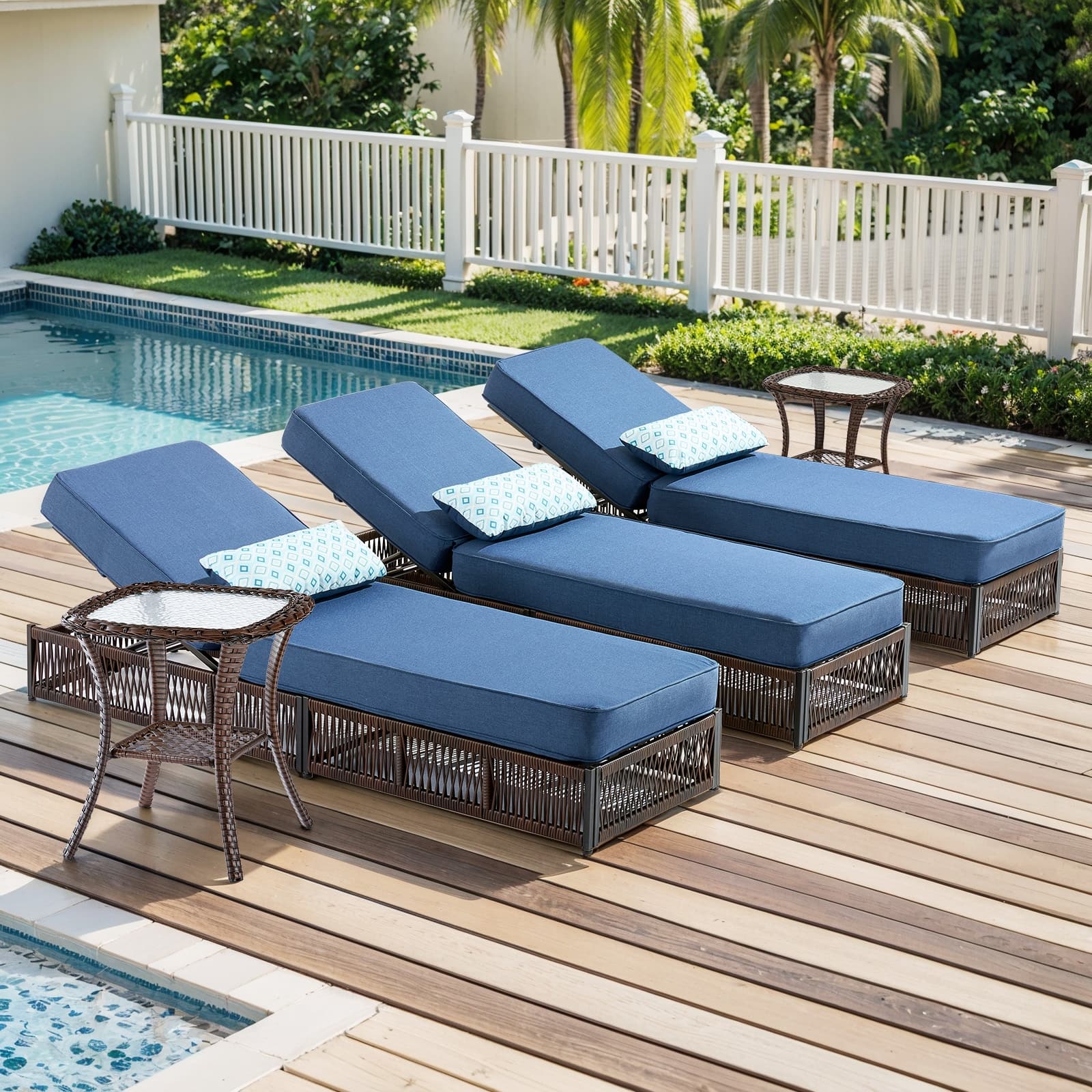 Option 3-PC Lounge Chair with Table Blue Cushion