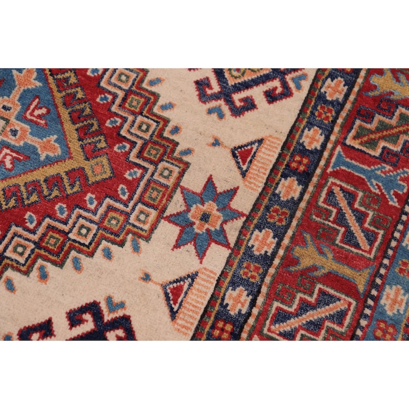 Tribal Kazak Emilia Beige/Red Wool Rug - 4'1'' x 6'4''