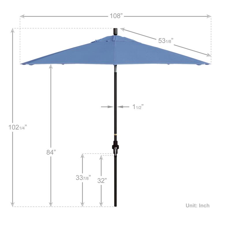 California Umbrella 9' Rd. Aluminum Patio Umbrella, Deluxe Crank Lift with Collar Tilt, Bronze Frame Finish, Pacifica Fabric