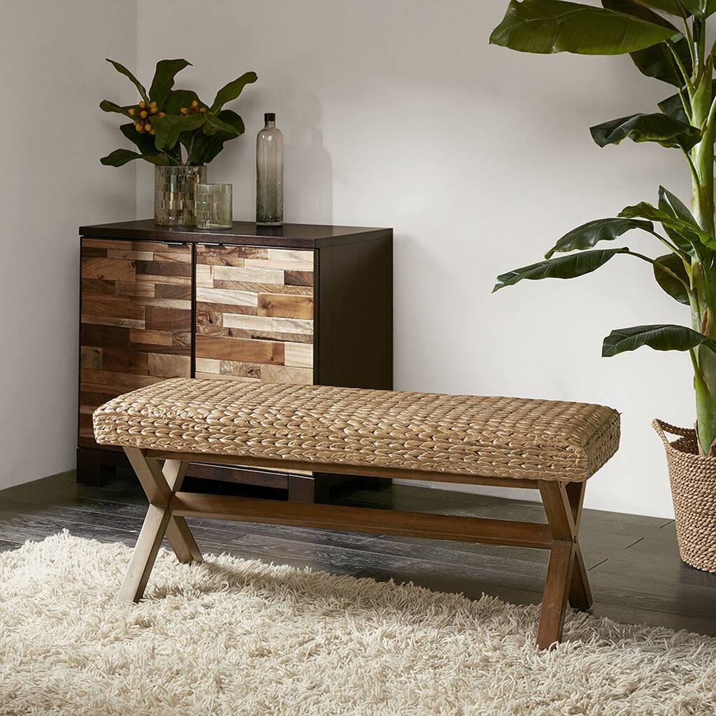 Country Bench with Wood legs Brown