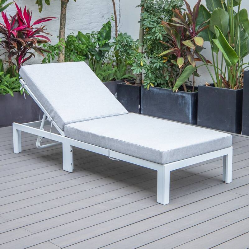 Chelsea Polyester Chaise Lounge Chair with Adjustable Headrest, Aluminum Frame, Machine Washable Cushions for Outdoor & Indoor