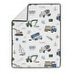 preview thumbnail 3 of 4, Construction Truck Collection Boy 4pc Nursery Crib Bedding Set - Grey Yellow Black Blue and Green Transportation Chevron Arrow