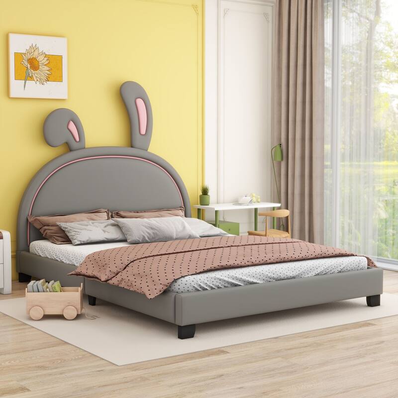 Upholstered faux leather platform bed