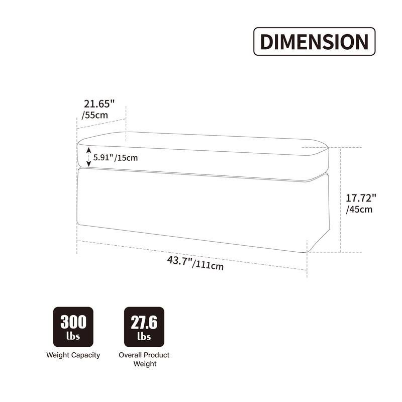 46"W Modern Upholstered Chenille Ottoman,Bench With Metal Legs