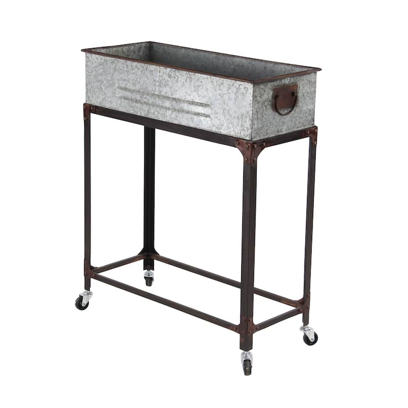Metal Indoor Outdoor Planter with Removable Rolling Stand - Set of 2 Gray - Roche River Decor