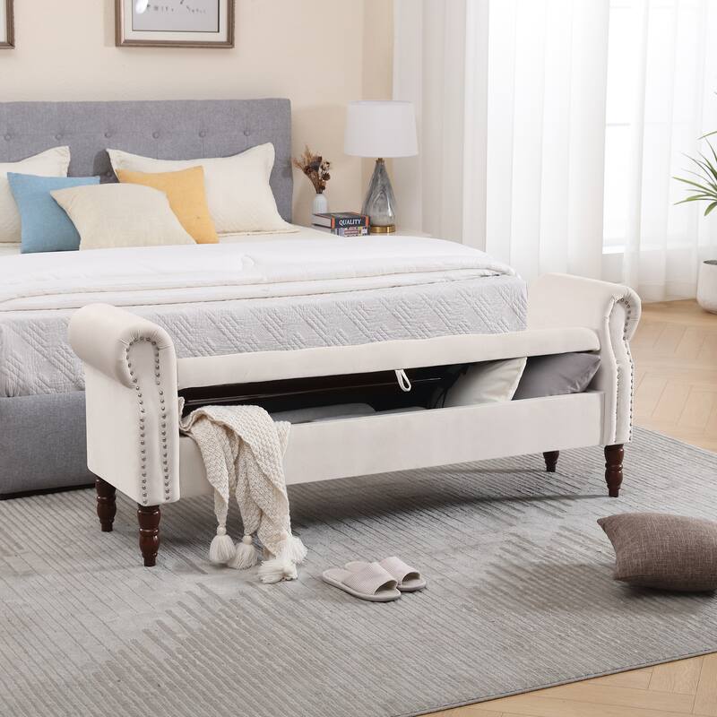 HOMYKA 66.9" Tufted Storage Bench with Rolled Arms Ottoman Long Bench
