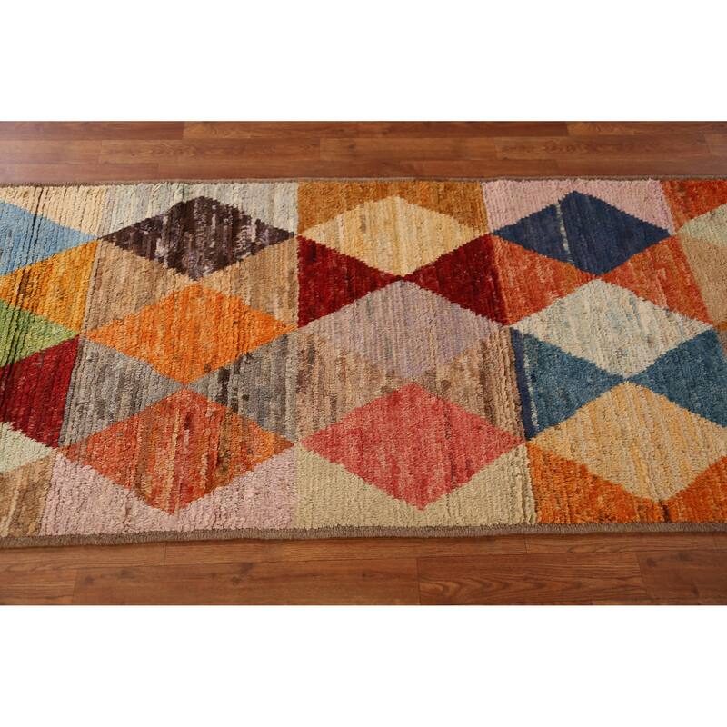 All-Over Trellis Moroccan Oriental Runner Rug Hand-Knotted Wool Carpet - 2'11" x 9'11"