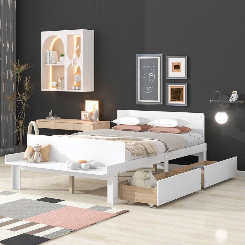 Full Bed with Footboard Bench,2 drawers