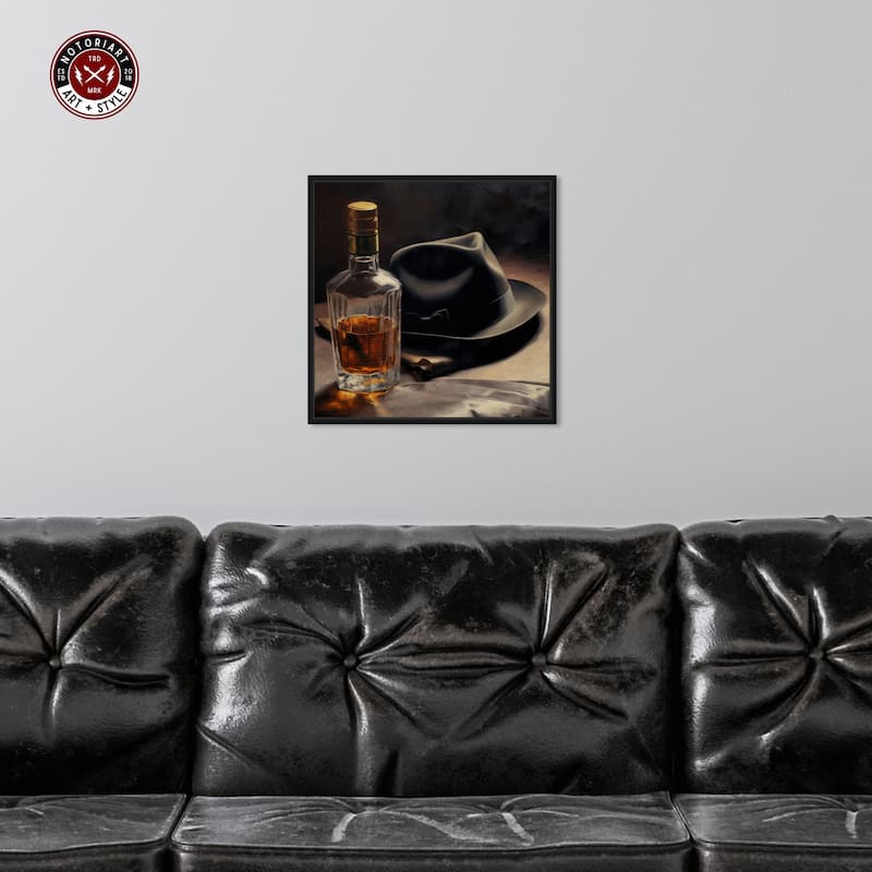 Notoriart Whiskey And Vintage Hat Ii Framed Bar Cart Art For Men