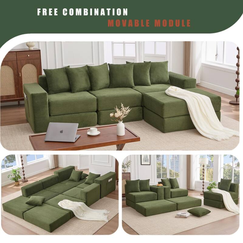 10-in-1 Convertible Sofa Sectional - Green