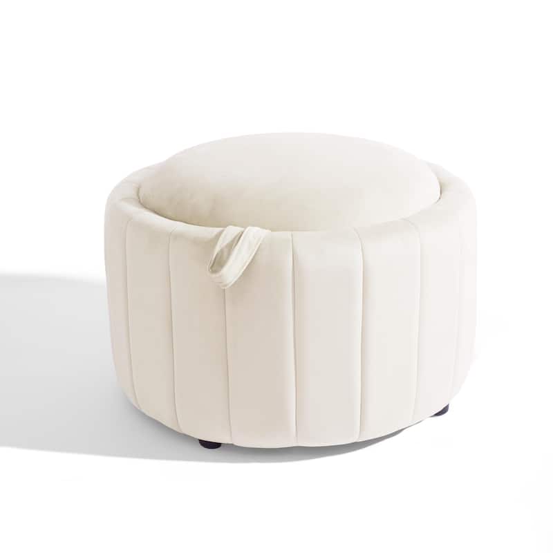 29" Modern Velvet Round Storage Ottoman