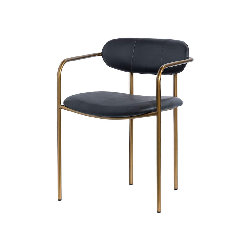 Parker Black Leather Seat Gold Metal Dining Chair - 21.5L x 21.1W x 29.0H