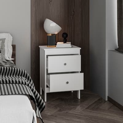 Newcastle Nightstand Two Drawer And Open Shelf, Modern Bedside Table, White