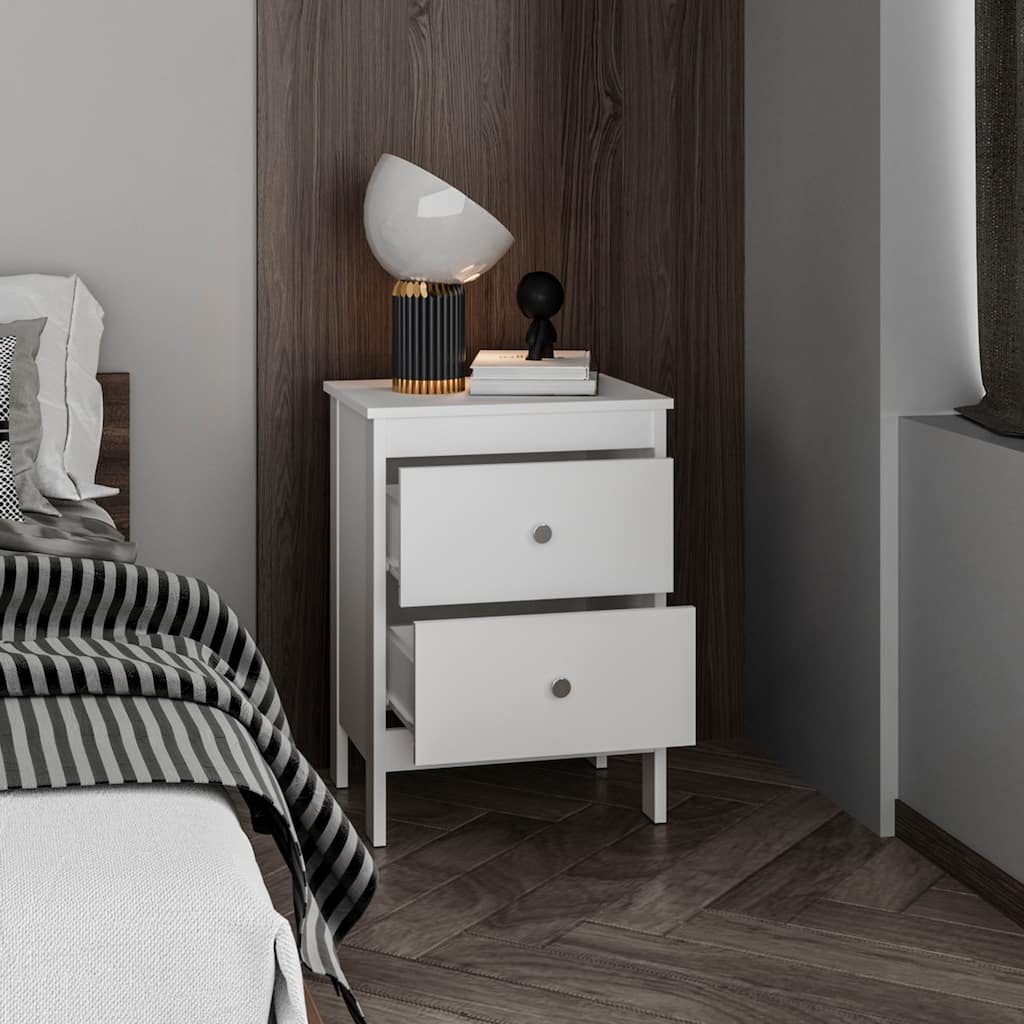 Newcastle Nightstand Two Drawer And Open Shelf, Modern Bedside Table, White