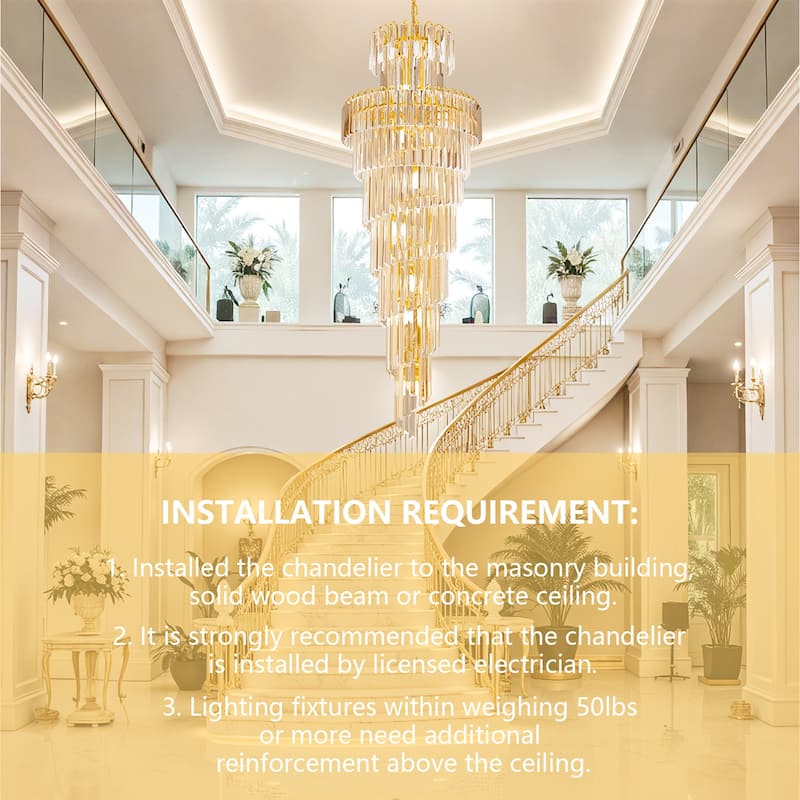 Extra Large Long Grand Spiral Crystal Chandelier Ceiling LED Tiered Pendant Light with Gold Frame