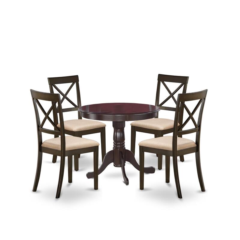 East West Furniture 5 Piece Kitchen Table Set- A Round Dining Room Table and Dining Chairs, Cappuccino (Seat Type Option)