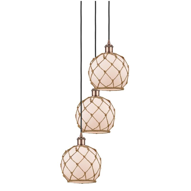 Innovations Lighting 113B-3P-31-15 Farmhouse Rope Pendant Farmhouse - Antique Copper / White Glass with Brown Rope