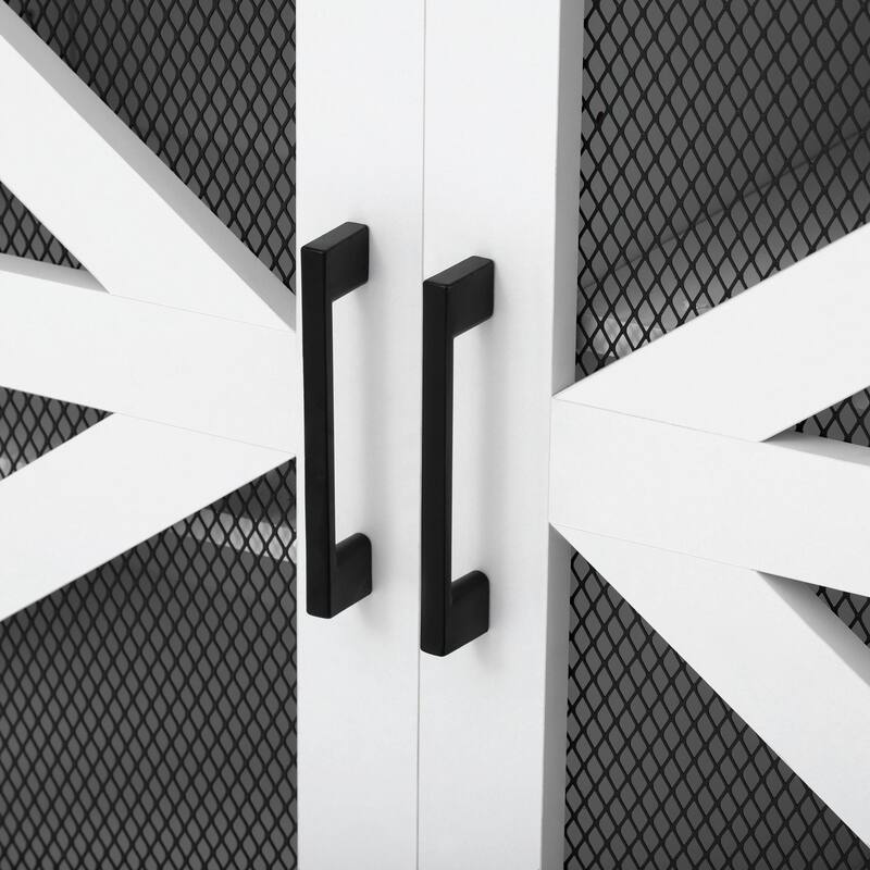 55'' Sliding Barn Door Sideboard with 3 Drawers, Particle Board & Metal Mesh Storage Cabinet