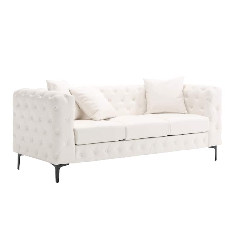 Morden Fort Modern Velvet Sofa with Button Tufted,Solid Wood Frame and Iron Legs