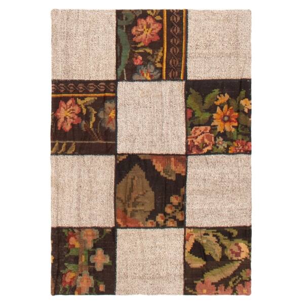 slide 1 of 9, ECARPETGALLERY Flat-Weave Moldovia Patch Black Wool Tapestry Kilim - 3'8 x 4'11 Black - 3'8 x 4'11