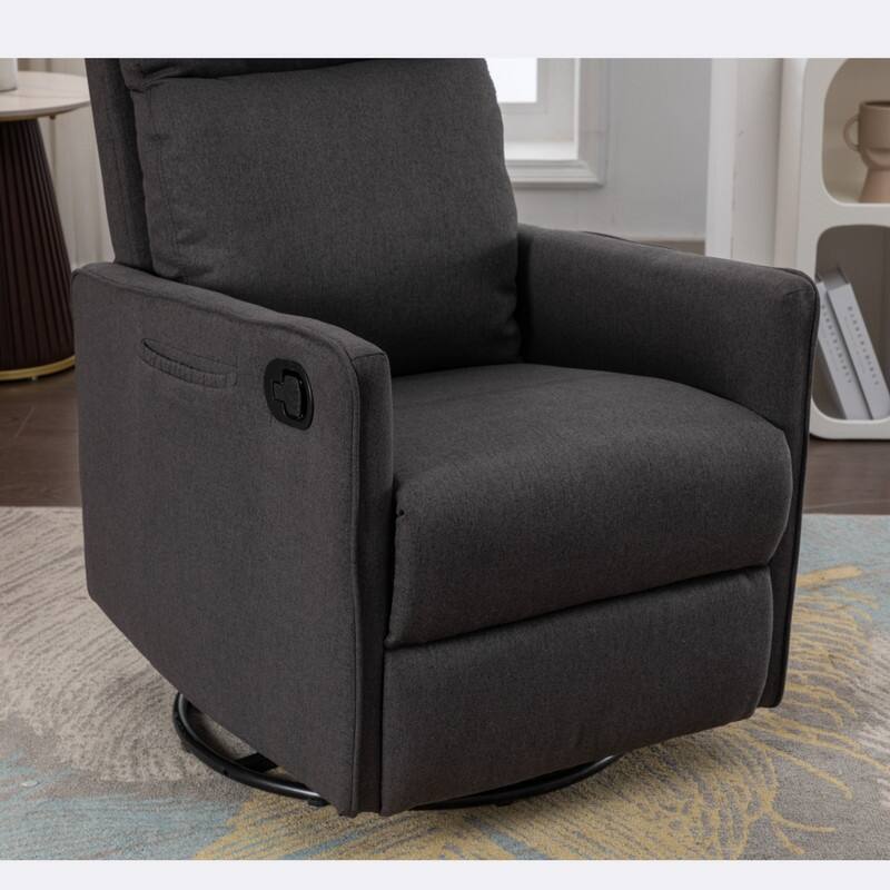 Cotton Linen Fabric Swivel Rocking Chair With Adjustment Backrest Footrest and Samll Pocket