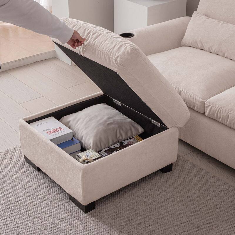 114.5"Modern L Shaped Chenille Sofa with Ottoman and USB Ports
